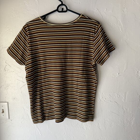 Vintage White Stag Shirt‎ Large Brown Striped Short Sleeve Casual Crewneck Retro - Picture 7 of 7